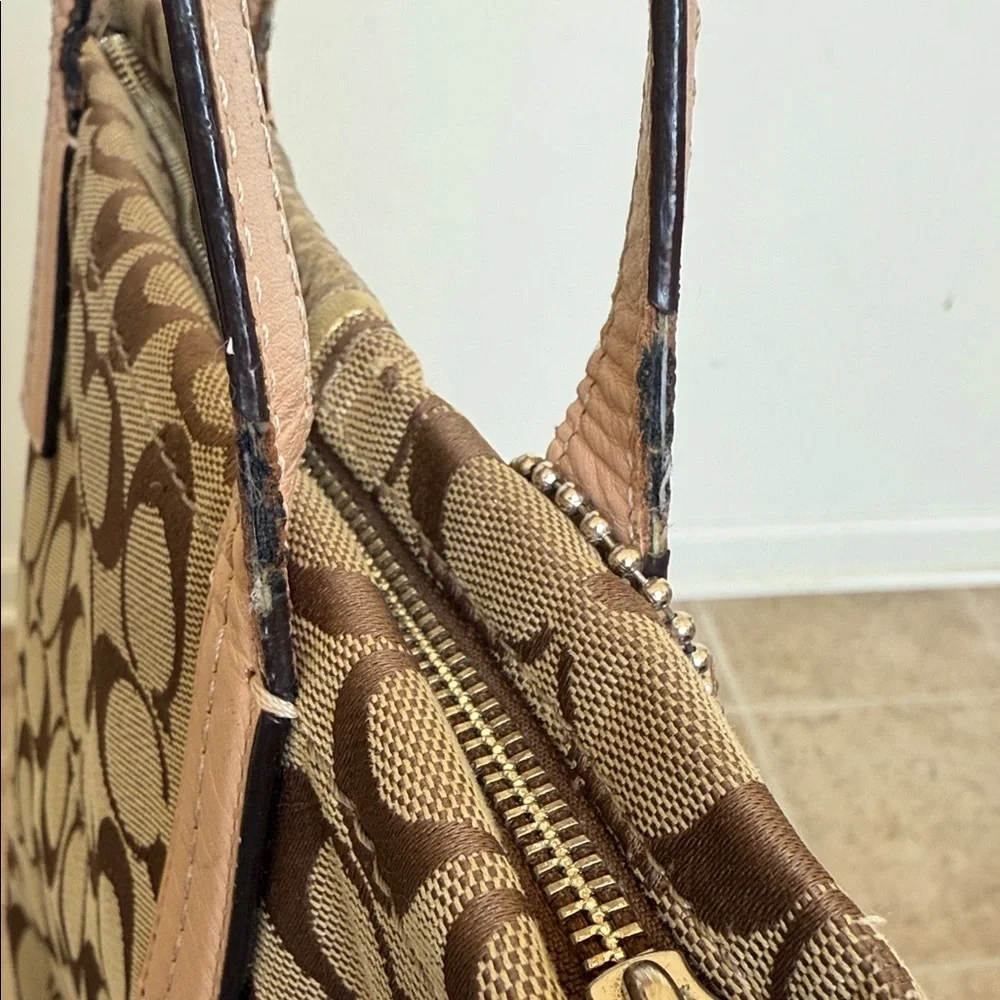 Coach Brown and Tan Signature Tote with Pink Accents